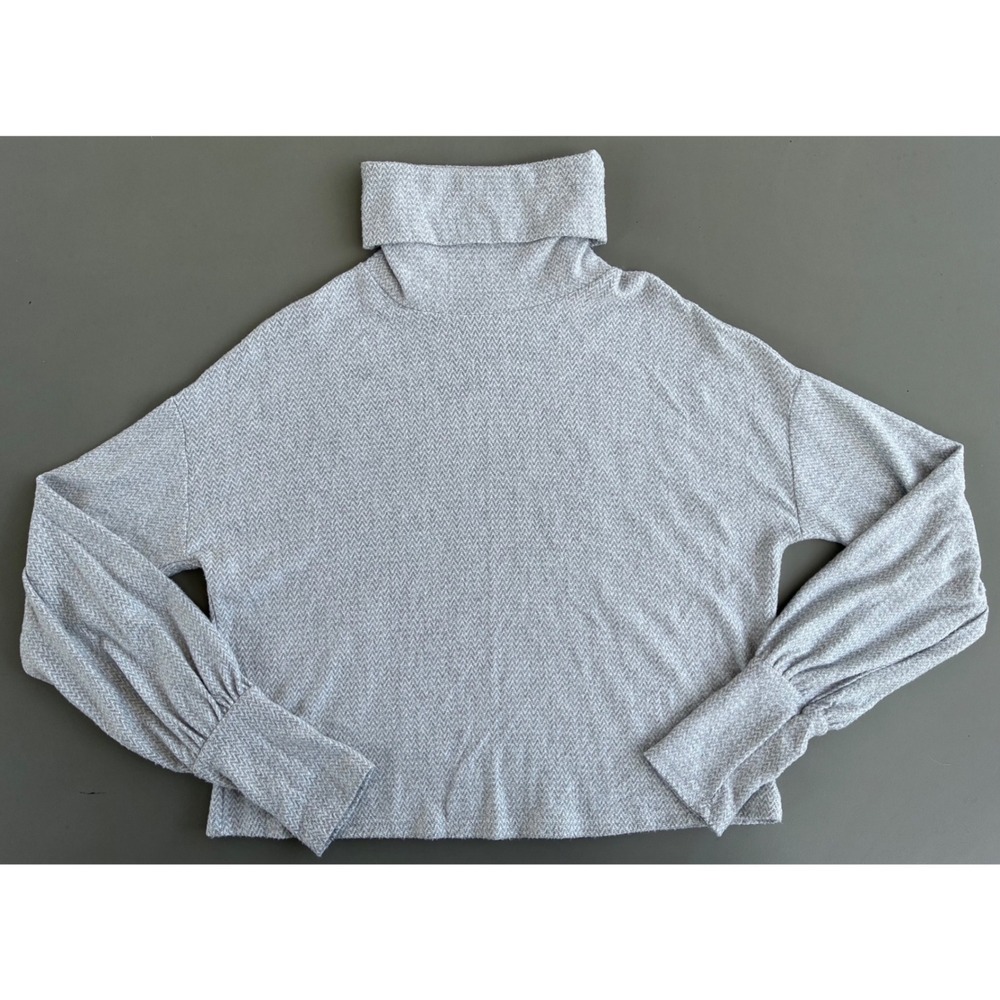 Everly Grey Herringbone Cowl Neck Balloon Sleeve Knit Top Small